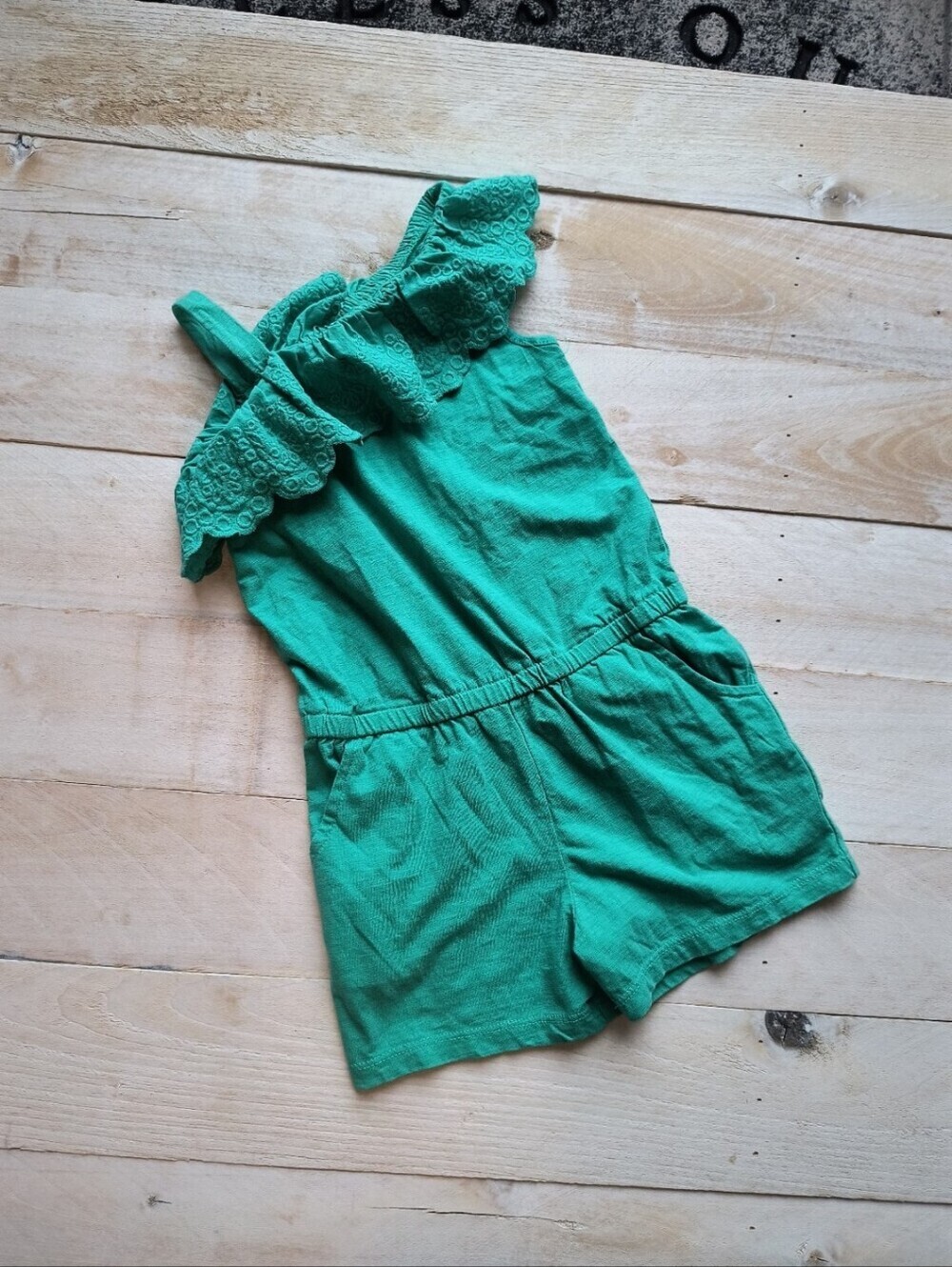 Girls Toddler Cat & Jack Sleeveless Romper Shorts Ruffle Teal Size 3T